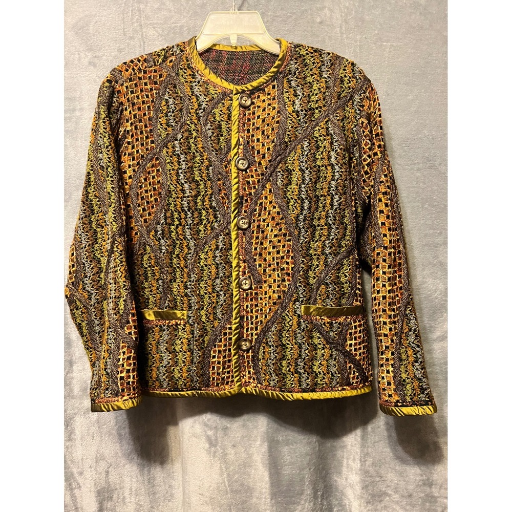 KOOS Textured Tapestry Jacket XL 44 Bust Cropped Artwear Button Front